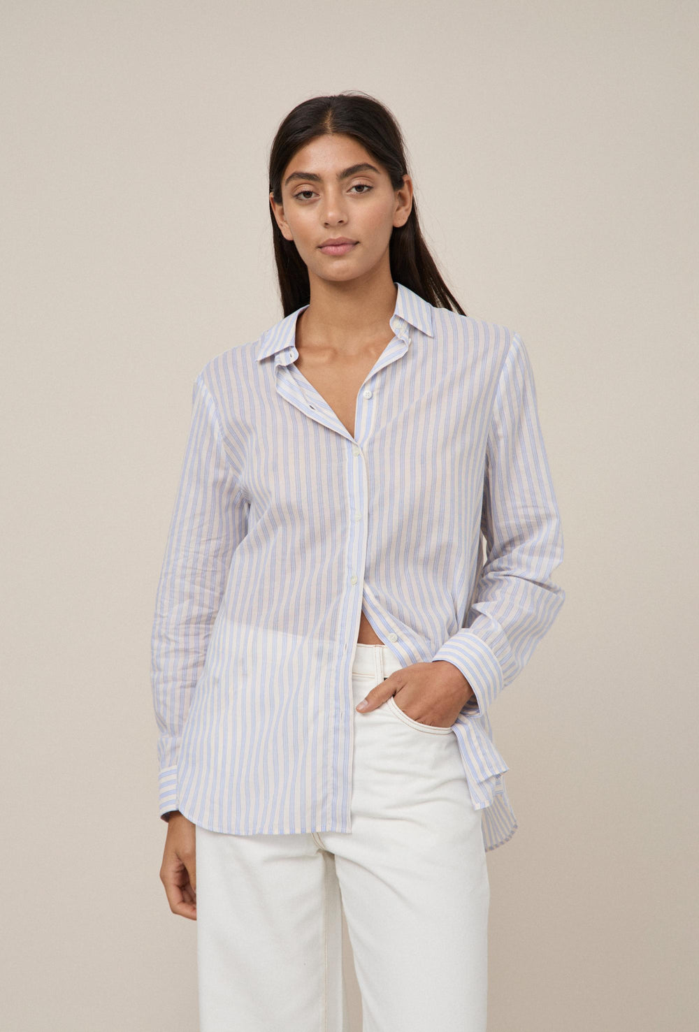 Signature Shirt Cream Blue Stripe