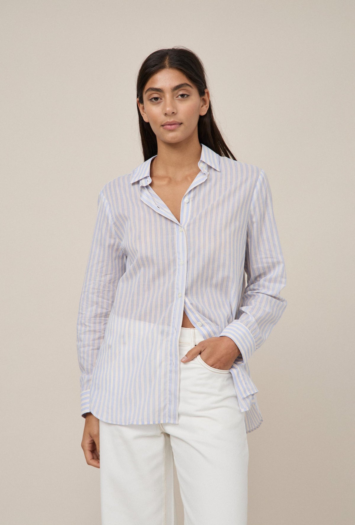 Signature Shirt Cream Blue Stripe