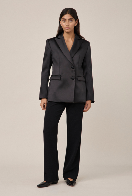 Satin Tuxedo Blazer in Black | Maggie Marilyn