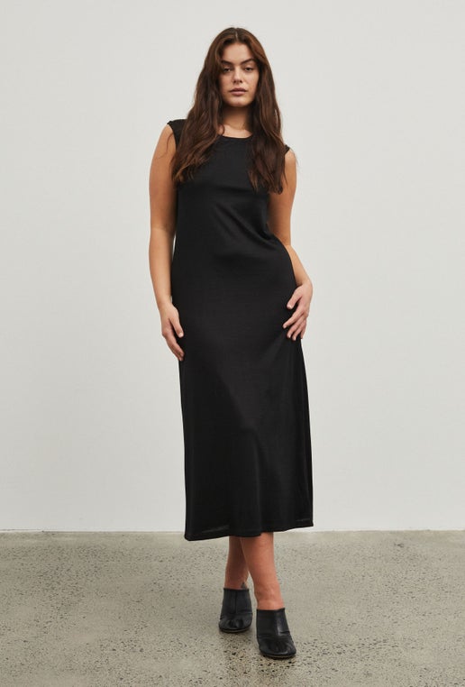 Sleeveless Merino Dress in Black