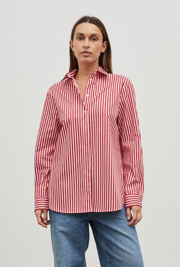 red and white striped button up